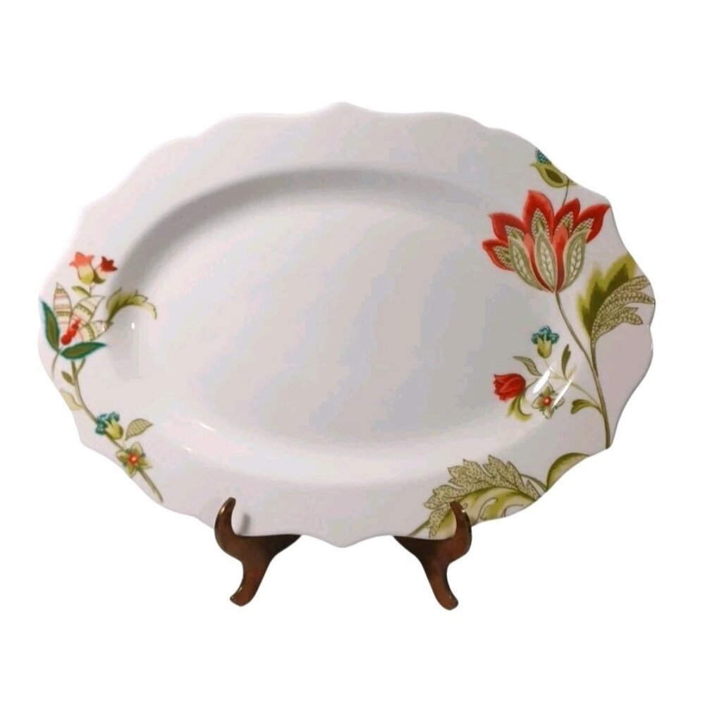 222 Fifth Bella Donna Large 14 X 10 Scalloped Serving Oval Platter - Picture 3 of 4